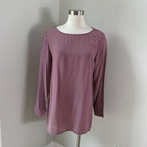 Theory Womens Large Geometric 100% Silk Long Sleeve Tunic Top Shirt